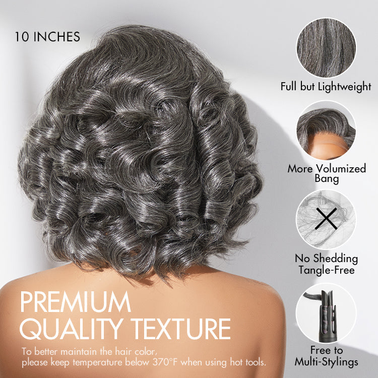 Mature Boss Salt and Pepper Bouncy Egg Curls Glueless Minimalist HD Lace Grey Wig