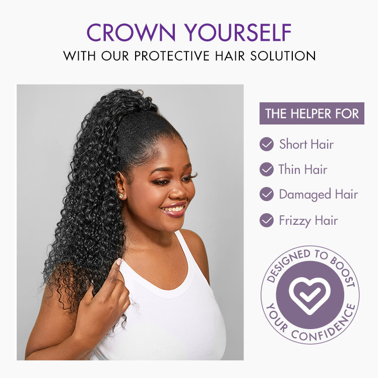 Water Wave Flexi-Fit Drawstring Ponytail Extension Human Hair Natural Black Curly Ponytail