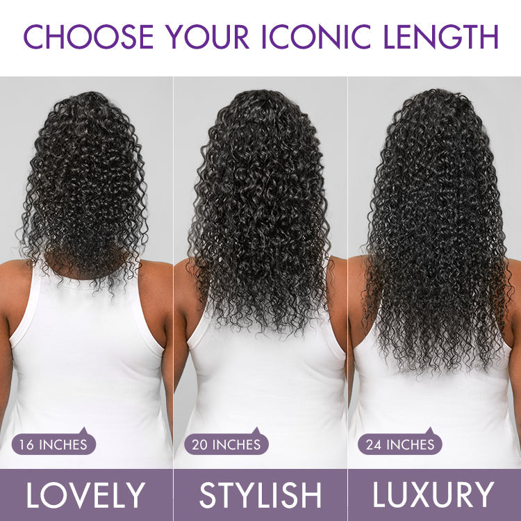 Water Wave Flexi-Fit Drawstring Ponytail Extension Human Hair Natural Black Curly Ponytail