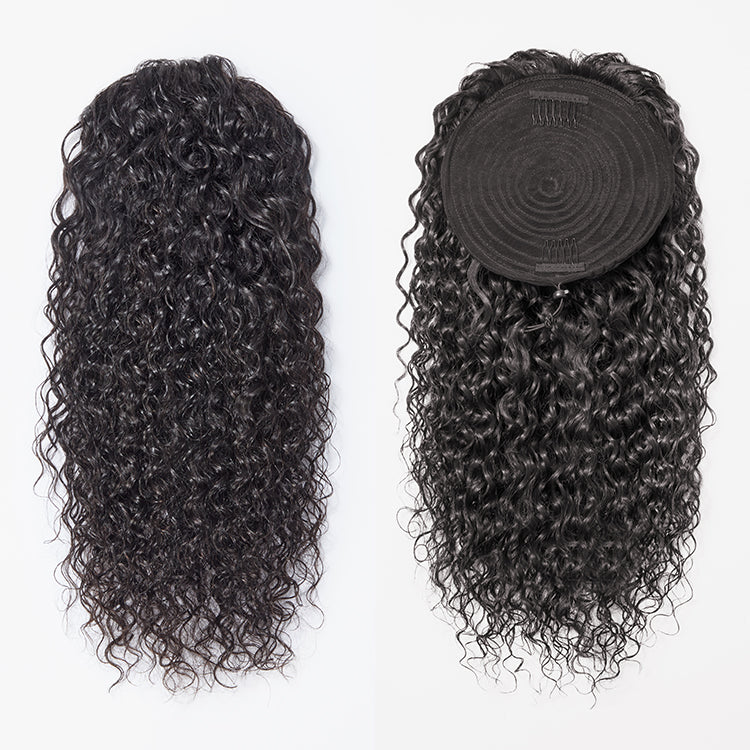 Water Wave Flexi-Fit Drawstring Ponytail Extension Human Hair Natural Black Curly Ponytail
