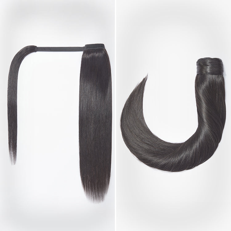 Natural Black Sleek Long Straight Wrap Around Ponytail Hair Extension Virgin Hair