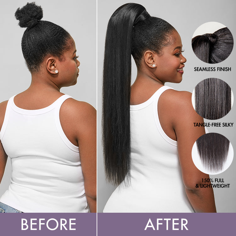 Natural Black Sleek Long Straight Wrap Around Ponytail Hair Extension Virgin Hair