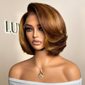 Weekly Special | Limited Design | Toffee Brown Mix Blonde / Natural Black Layered Cut Glueless 5x5 Closure Lace Bob Wig