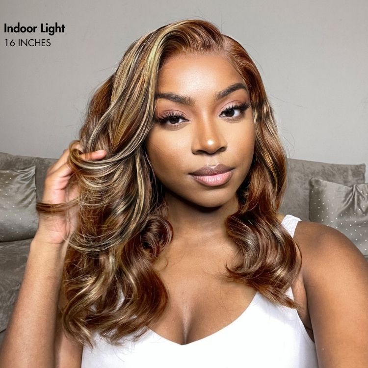 New Customers Only | PreMax Wigs - Honey Blonde Highlight / Natural Black / Ombre Blonde Bouncy Body Wave Glueless 13x4 Frontal Lace Human Hair Wig