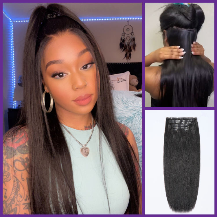 Ultra Natural Seamless Yaki Straight Clip in Extensions Human Hair with Free Gift - Limited Offer