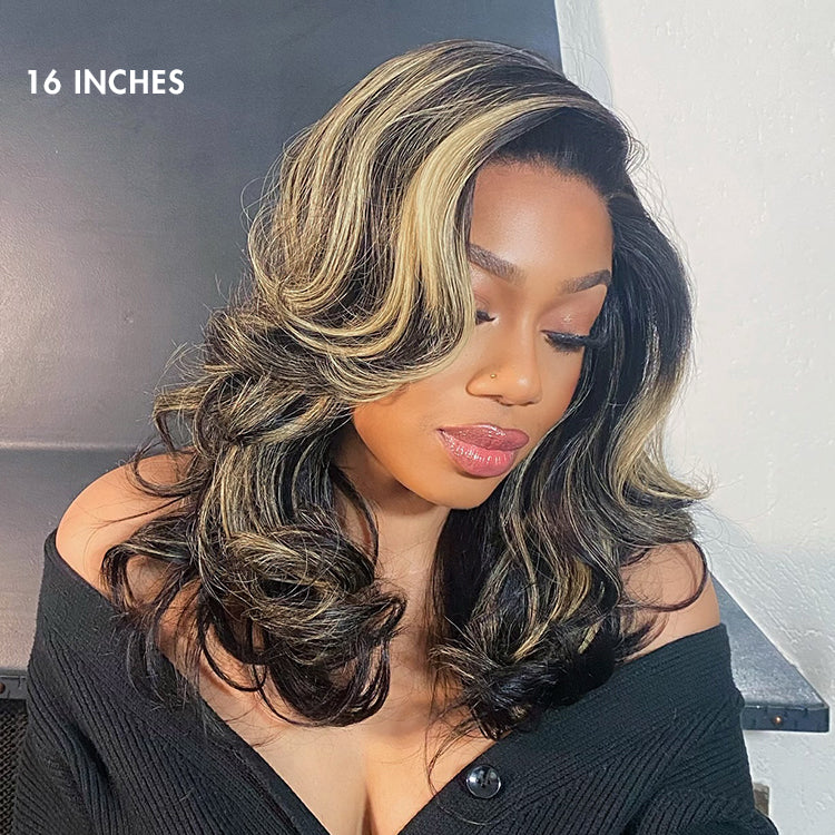 Honey Blonde Highlight Layered Cut Glueless Wig Minimalist HD Lace Human Hair Wig