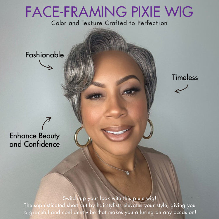 Salt and Pepper Short Pixie Cut Wig Glueless Minimalist HD Lace Grey Wig Pre-Cut Lace