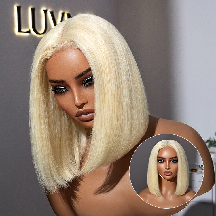 Easily Redyed 613 Blonde Blunt Cut Bob Wig Glueless Deep Middle Part 2x6 HD Lace Wig Pre-Cut Lace