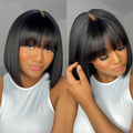 New Customers Only | Put On and Go Realistic Glueless Yaki Straight Bob with Bangs Minimalist Lace Wig 100% Human Hair