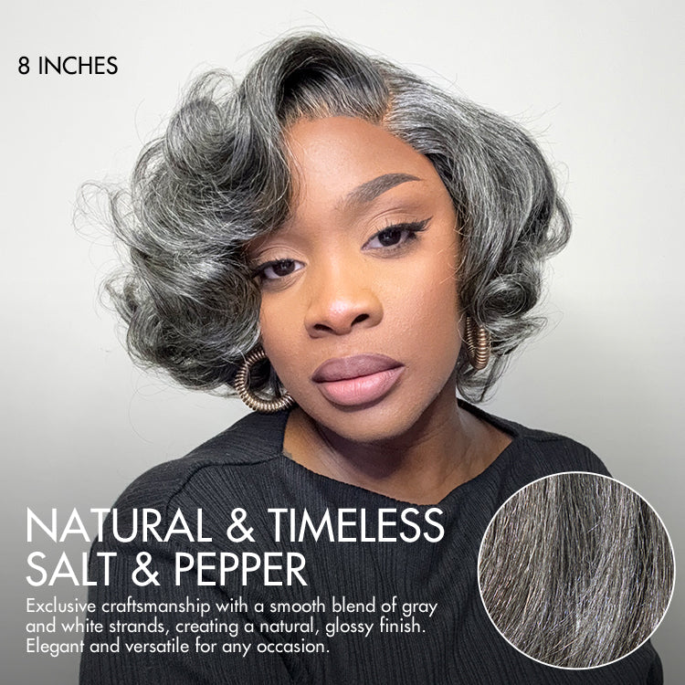 Mature Boss Salt and Pepper Bouncy Egg Curls Glueless Minimalist HD Lace Grey Wig