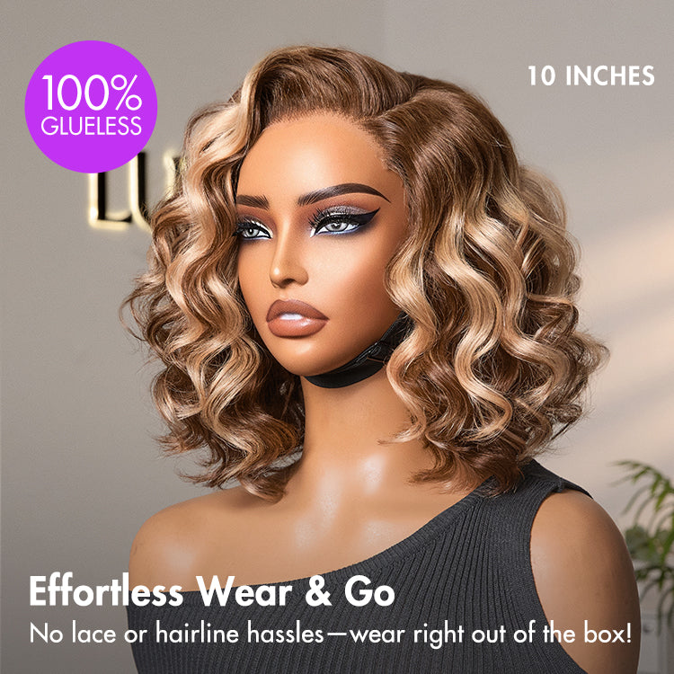 Ash Blonde Highlight Loose Wave Glueless Minimalist HD Lace Short Wavy Wig Pre-Cut Lace
