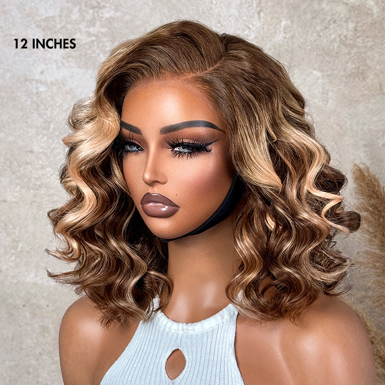 Ash Blonde Highlight Loose Wave Glueless Minimalist HD Lace Short Wavy Wig Pre-Cut Lace