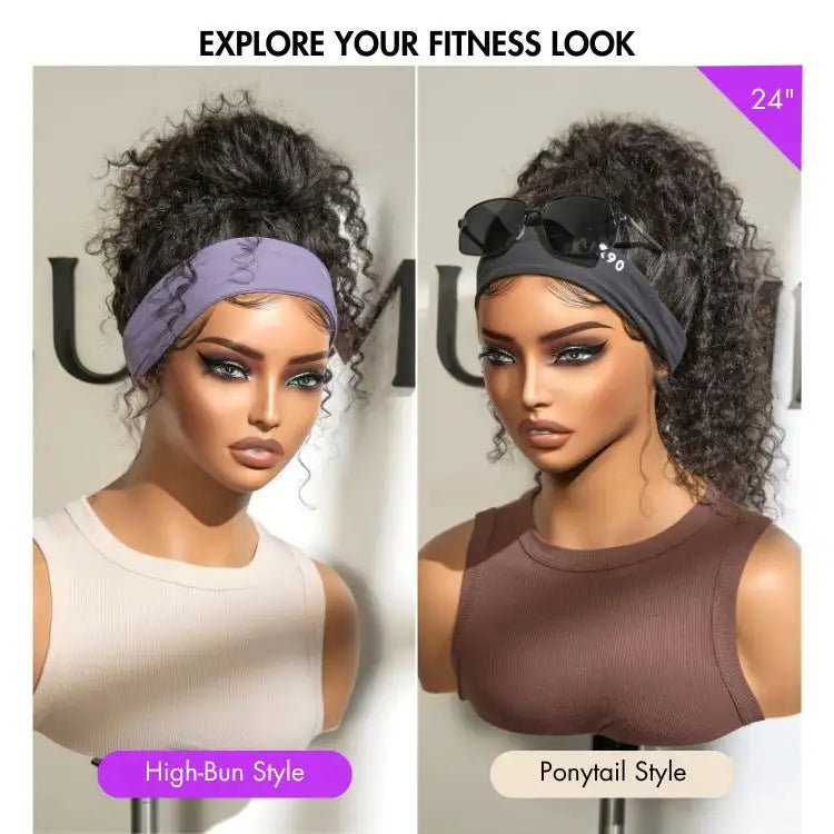 Black Deep Wave Headband Wig (Get Free Trendy Headbands)