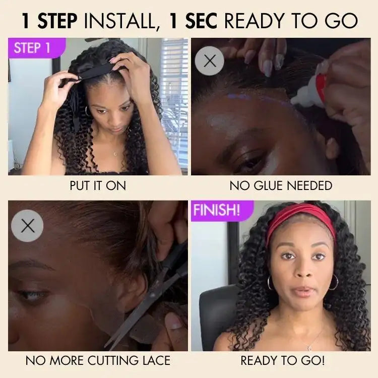 Exclusive Sale | Black / Brown Highlight Deep Wave Headband Wig (Get Free Trendy Headbands)