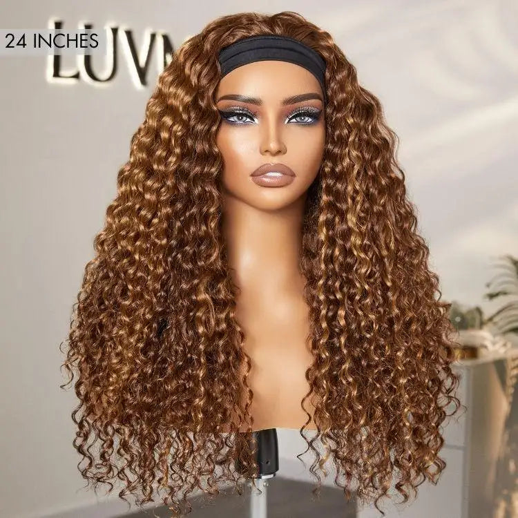 Exclusive Sale | Black / Brown Highlight Deep Wave Headband Wig (Get Free Trendy Headbands)