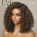 Exclusive Sale | Blonde Highlight Short Curly Glueless Minimalist HD Lace Human Hair Wig