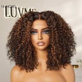 180% Density Copper Highlight Kinky Curly Glueless 5x5 Lace Closure Wig