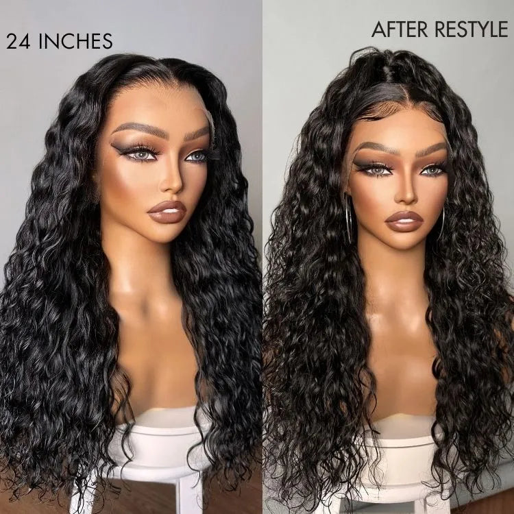 Get Free Wig | 180% Density Water Wave 13x4 HD Lace Front Free Part Glueless Human Hair Wig Pre Cut Lace - US Only