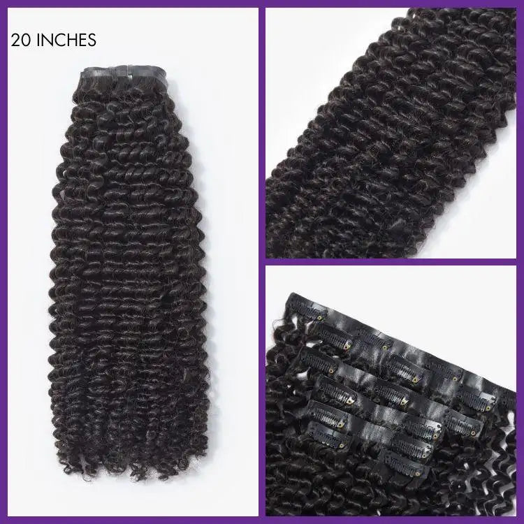 Kinky Curly Invisible Edge Seamless Clip in Extensions Human Hair with Free Gift