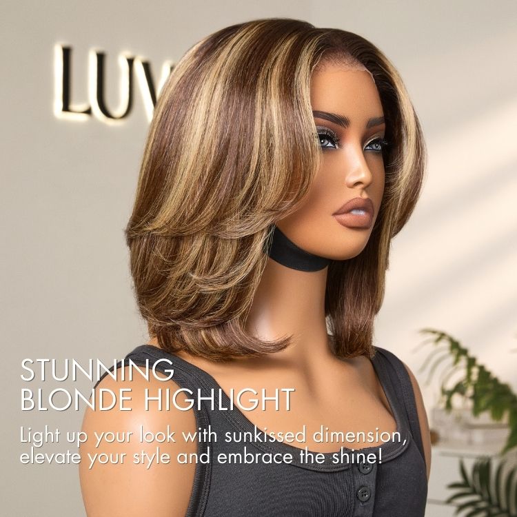 Weekly Special | Blonde Highlight / Brown Highlight Short Layered Bob Wig Glueless 5x5 Closure Pre-Cut Lace Wig - US Only
