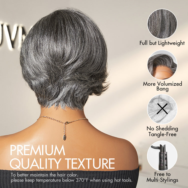 New Customers Only | Salt and Pepper Short Pixie Cut Wig Glueless Minimalist HD Lace Grey Wig Pre-Cut Lace