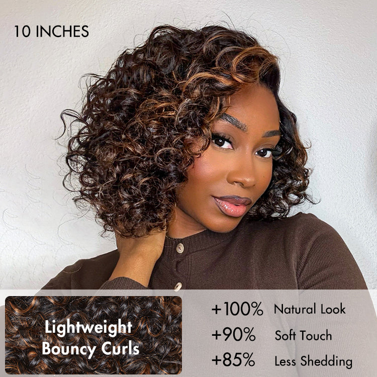 Weekly Special | Effortless Elegance Brown Highlight / Natural Black Bouncy Curly Wig Minimalist HD Lace Glueless Wig Pre-Cut Lace