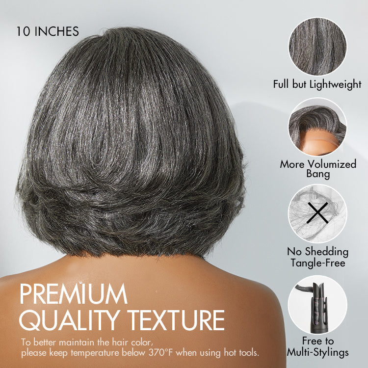 Boss Vibe Salt & Pepper Layered Bob / Body Wave Glueless Pre-Cut Minimalist Lace Grey Wig