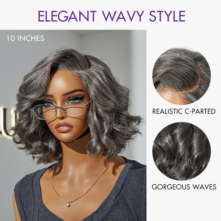 Exclusive Sale | Boss Vibe Salt & Pepper Layered Bob / Body Wave Glueless Pre-Cut Minimalist Lace Grey Wig