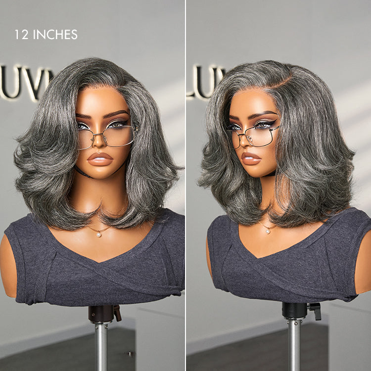 Boss Vibe Salt & Pepper Layered Bob / Body Wave Glueless Pre-Cut Minimalist Lace Grey Wig