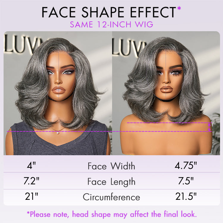Exclusive Sale | Boss Vibe Salt & Pepper Layered Bob / Body Wave Glueless Pre-Cut Minimalist Lace Grey Wig