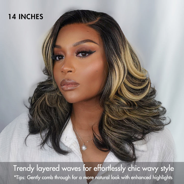 New Customers Only | Effortlessly Chic Layered Haircut Wavy Glueless HD Minimalist Lace Short Wig