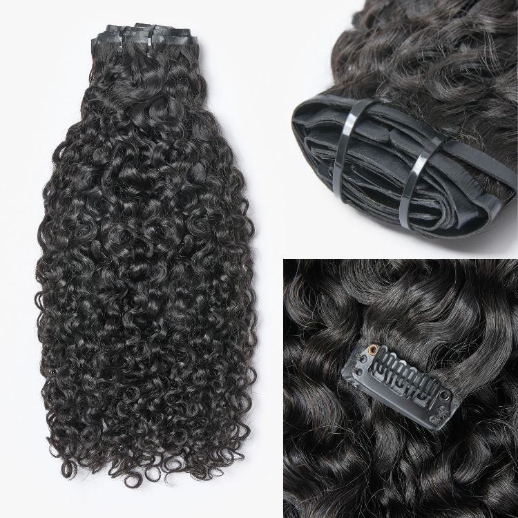 New Customers Only | Messy Burmese Curly Invisible Edge Seamless Clip in Extensions Human Hair with Free Gift
