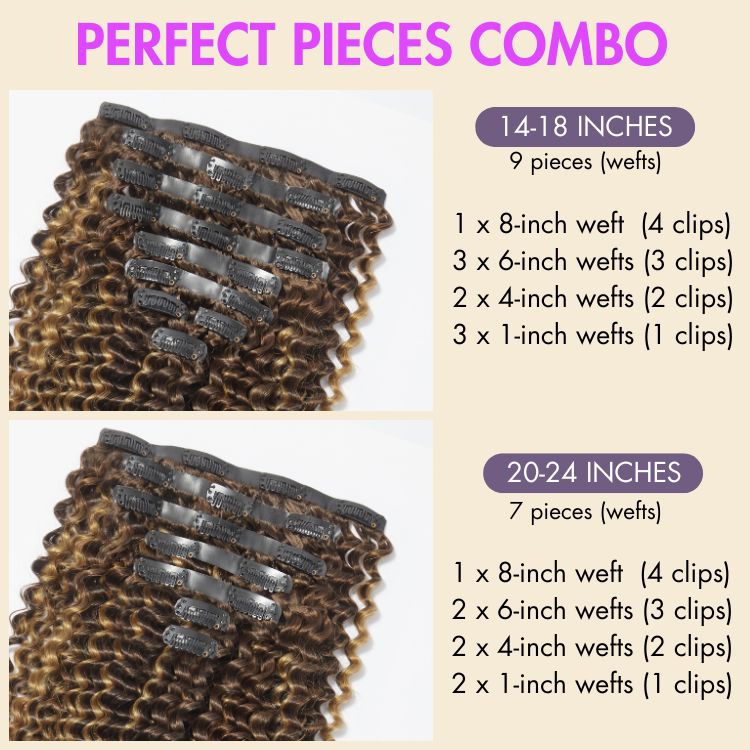 Highlights Silky Straight / Kinky Curly / Deep Wave Clip in Extensions Human Hair 135g 9pcs / 7pcs with Free Gift