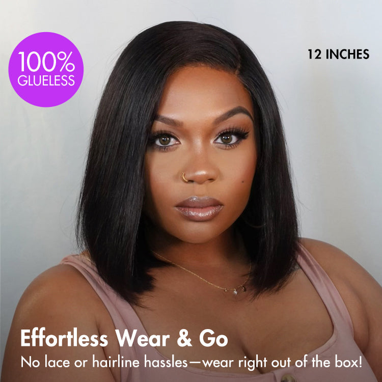 New Customers Only | Put On & Go Blunt Cut Straight Bob Minimalist HD Lace Glueless C Part Wig