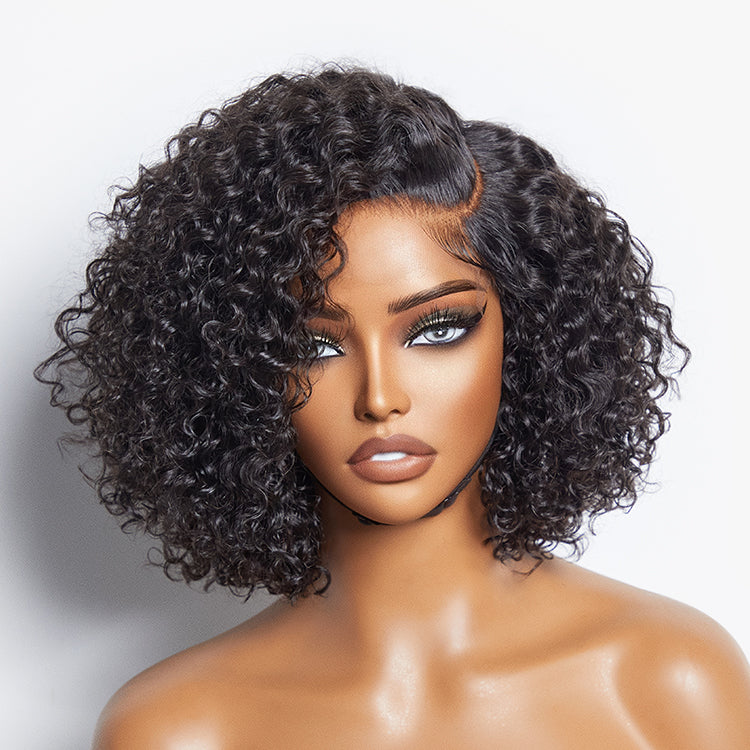 1 SEC INSTALL WIG | Honey Blonde Highlight / Natural Black Kinky Curly Glueless Minimalist HD Lace Classic Short Wig Pre-Cut Lace