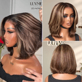 Blonde Highlight / Brown Highlight Short Layered Bob Wig Glueless 5x5 Closure Pre-Cut Lace Wig