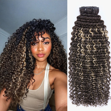 Highlights Silky Straight / Kinky Curly / Deep Wave Clip in Extensions Human Hair 135g 9pcs / 7pcs with Free Gift