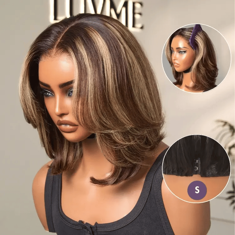 Weekly Special | Blonde Highlight / Brown Highlight Short Layered Bob Wig Glueless 5x5 Closure Pre-Cut Lace Wig - US Only