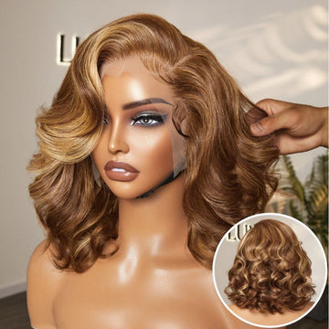 Weekly Special | PreMax Wigs - Honey Blonde Highlight / Natural Black / Ombre Blonde Bouncy Body Wave Glueless 13x4 Frontal Lace Human Hair Wig