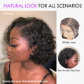 Brown Highlight / Jet Black Short Cut Slicked Back Curly Ear-to-ear Wide T Lace Wig