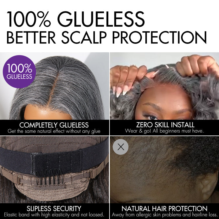 Luvme Hair 180% Density Salt and Pepper Straight Glueless Minimalist HD Lace T Part Grey Wig Pre-Cut Lace