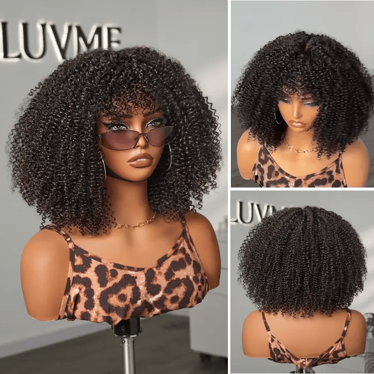 Breathable Cap Ready to Go Bouncy Jerry Curl Glueless Minimalist Lace Curly Wig with Bangs