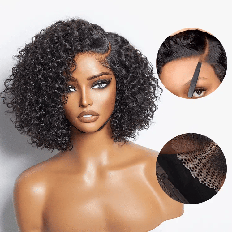 EasyGlam™ Trendy Short Cut Curly Minimalist HD Lace Glueless Side Part Wig 100% Human Hair Pre-Cut Lace