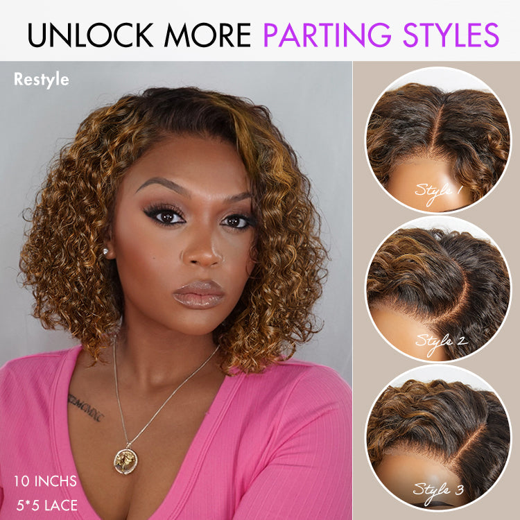 New Customers Only | Brown Highlight / Natural Black / Blonde Highlight Deep Curly Glueless 5x5 Closure Pre-Cut Lace Wig
