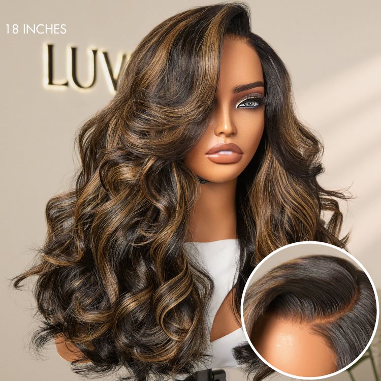 Luvme All-Day Comfort™ Wig 200% Density Brown Highlight Loose Body Wave Glueless Minimalist HD Lace Wig Pre-Cut Lace