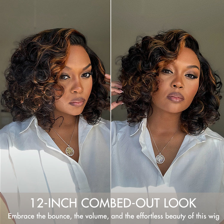 Effortless Elegance Copper Highlight / Natural Black Bouncy Curl Wig Minimalist HD Lace Glueless Wig Pre-Cut Lace
