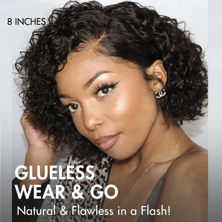 1 SEC INSTALL WIG | Honey Blonde Highlight / Natural Black Kinky Curly Glueless Minimalist HD Lace Classic Short Wig Pre-Cut Lace