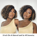 1 SEC INSTALL WIG | Honey Blonde Highlight / Natural Black Kinky Curly Glueless Minimalist HD Lace Classic Short Wig Pre-Cut Lace