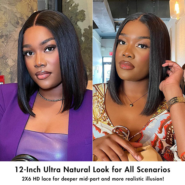 PreMax Wigs | Silky Blunt Cut Glueless 2x6 / 5x5 Closure Lace Shoulder Length Bob Wig Pre Plucked & Bleached