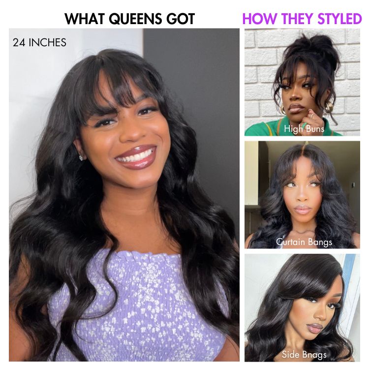Tiktok Exclusive Deal | Luvme All-Day Comfort™ Wig 180% Density Loose Body Wave Glueless 7x6 Closure HD Lace Human Hair Wig with Bangs Pre-Cut Lace